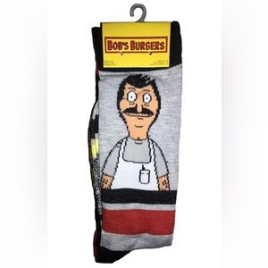 Bob’s Burgers Crew Socks 2 Pair Men's 6-12 Gray Black w Burger & Bob Animated TV
